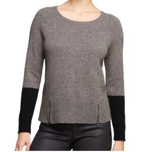 EILEEN FISHER Merino Wool + Yak Gray Black Colorblock Crew Neck Sweater